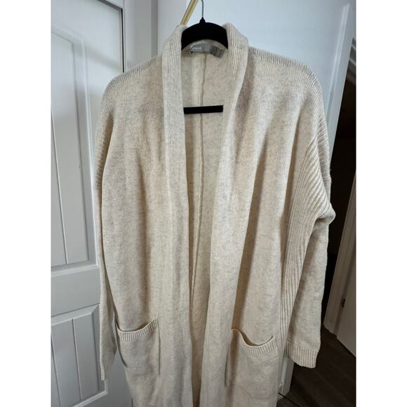 VINCE Sweater Shawl Open Drape Cardigan Natural Cashmere Wool Pockets Collar - Picture 4 of 5